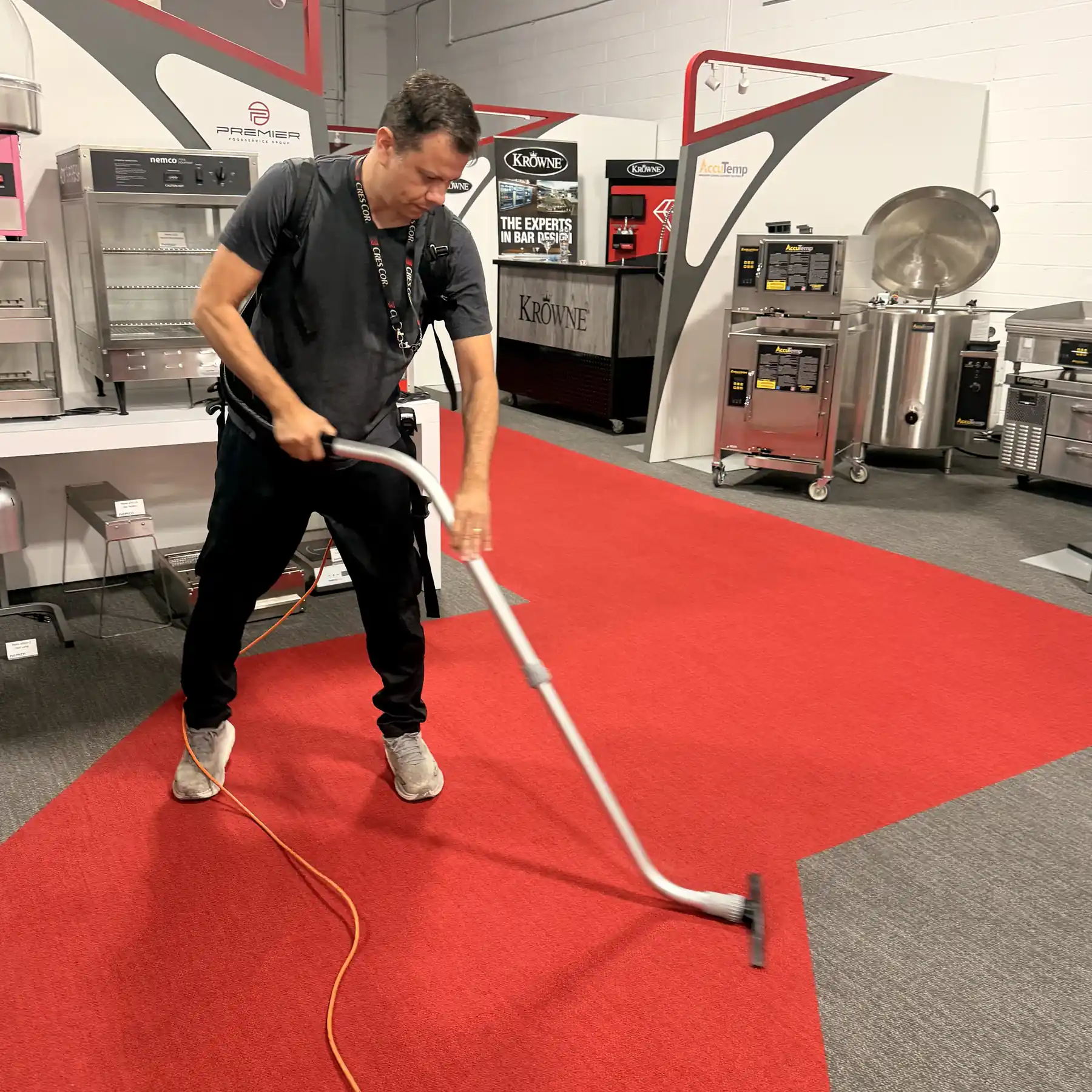 Rafael Santos cleaning carpet on a commercial job in Marietta, GA